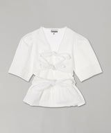 Washed Stretch Cotton Tie Strap Blouse-GANNI-Forget-me-nots Online Store
