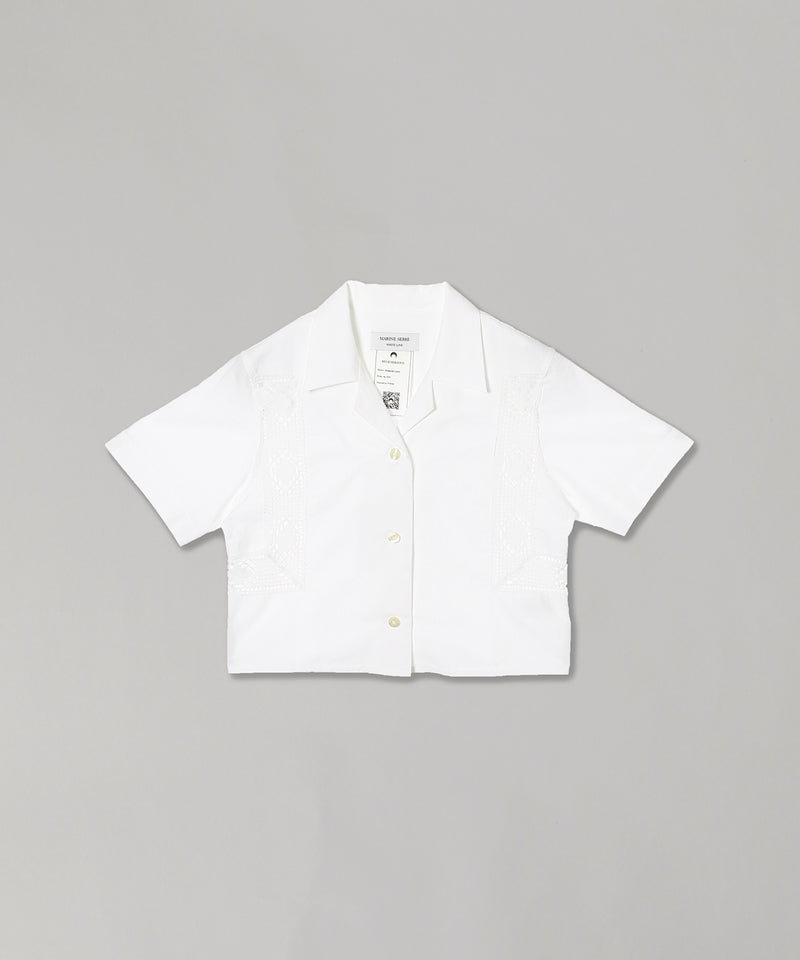 Regenerated Household Linen Cropped Shirt-Marine Serre-Forget-me-nots Online Store
