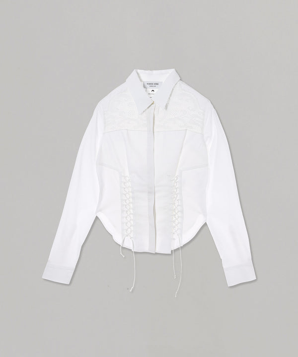Household Linen Fitted Shirt-Marine Serre-Forget-me-nots Online Store