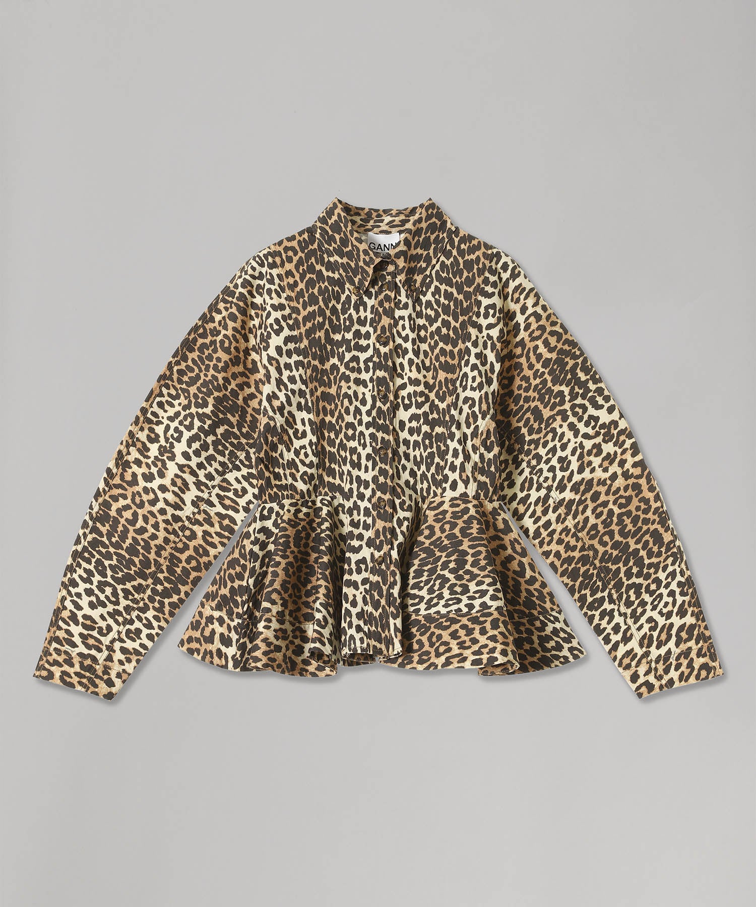 Printed Stretch Cotton Peplum Shirt｜ガニー(GANNI)｜Forget-me-nots