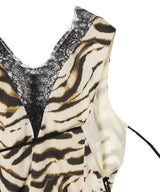 Printed Stretch Satin V-Neck L