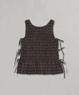 Yarn Dyed Check Smocked Tie String Top