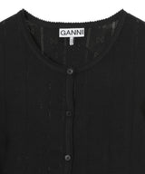 Compact Pointelle Rib Jersey Ls Button Top-GANNI-Forget-me-nots Online Store