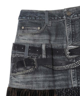 Double Belt Printed Accordion Pleats Skirt