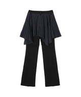 Asymmetric Wrap Skirt-Layered Bootcut Trousers
