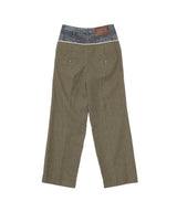 Denim-Waist Herringbone Trouse