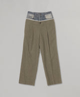 Denim-Waist Herringbone Trouse