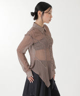 Asymmetric Studded Mesh Shirt