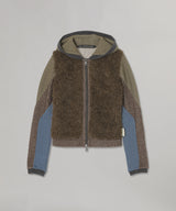 Fur Color-Blocked Hooded Zip-U