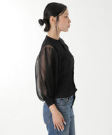 Fluted Lucent Puff Sleeve Cardigan