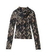 Hooded Top Printed Distressed Knit-AVAVAV-Forget-me-nots Online Store