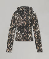 Hooded Top Printed Distressed Knit-AVAVAV-Forget-me-nots Online Store