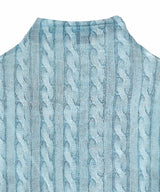 Turtleneck Top Printed Cable Knit Blue-AVAVAV-Forget-me-nots Online Store