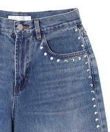 Wide Straight Denim Pants With Studs-Forget-me-nots-Forget-me-nots Online Store
