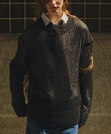 Mesh Loose Crew Neck Knit-Forget-me-nots-Forget-me-nots Online Store