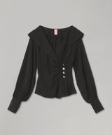 Rose Jaquard Stripe Sailor Collar Blouse-FETICO-Forget-me-nots Online Store