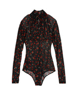 Printed Velvet Tulle Turtleneck Bodysuit-FETICO-Forget-me-nots Online Store