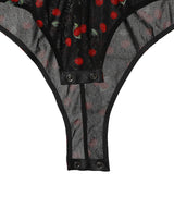 Printed Velvet Tulle Turtleneck Bodysuit-FETICO-Forget-me-nots Online Store