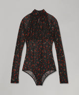 Printed Velvet Tulle Turtleneck Bodysuit-FETICO-Forget-me-nots Online Store