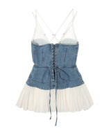Organic Cotton Denim Pleated Bustier Top-FETICO-Forget-me-nots Online Store