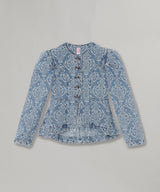 Damask-Jacquard Denim Peplum Jacket-FETICO-Forget-me-nots Online Store