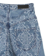 Damask-Jacquard Denim Curve-Fit High-Rise Jeans-FETICO-Forget-me-nots Online Store