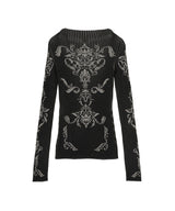 Damask-Pattern Rib Knit Top-FETICO-Forget-me-nots Online Store