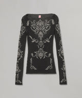 Damask-Pattern Rib Knit Top-FETICO-Forget-me-nots Online Store