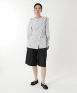 Cotton Stripe Scarf Collar Blouse-FETICO-Forget-me-nots Online Store