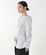 Cotton Stripe Scarf Collar Blouse-FETICO-Forget-me-nots Online Store