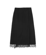 Fine Wool Pleated Skirt With Lace Trim