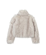 White Stand-Collar Structured Faux Fur Jacket