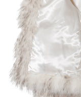 White Stand-Collar Structured Faux Fur Jacket