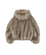Brown Hooded Zip-Up Short Faux Fur Jacket