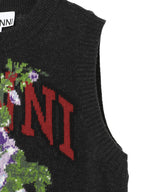 Graphic Wool Mix Flowers Vest-GANNI-Forget-me-nots Online Store