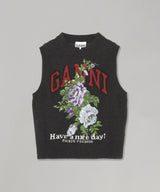 Graphic Wool Mix Flowers Vest-GANNI-Forget-me-nots Online Store