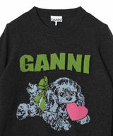 Graphic Wool Mix Puppy Love Crewneck-GANNI-Forget-me-nots Online Store