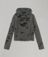 Damaged Overlay Hoodie-LOADINGROOM-Forget-me-nots Online Store