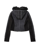 Fur Hoodie Zip Jacket-LOADINGROOM-Forget-me-nots Online Store