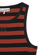 Soft Cotton Rib Striped Tank Top-GANNI-Forget-me-nots Online Store