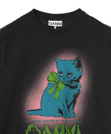 Basic Cotton Jersey Neon Kitty T-Shirt-GANNI-Forget-me-nots Online Store