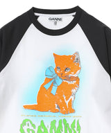 Basic Cotton Jersey Kitty Baby Fitted T-Shirt-GANNI-Forget-me-nots Online Store