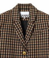 Check Wool Mix Oversized Blazer-GANNI-Forget-me-nots Online Store
