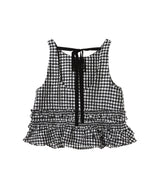 Crinkled Taffeta Check Open Back Frill Top-GANNI-Forget-me-nots Online Store
