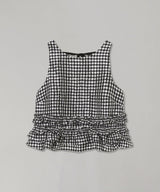 Crinkled Taffeta Check Open Back Frill Top-GANNI-Forget-me-nots Online Store