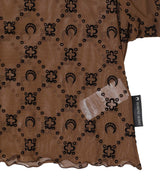 Moonogram Mesh Flock Ls Cropped Top