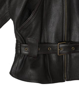 Belted Leather Blouson-OPEN YY-Forget-me-nots Online Store