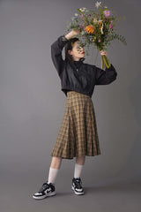 <Archive Sale>Viscorse Tweed Flare Box Pleats Skirt-beautiful people-Forget-me-nots Online Store