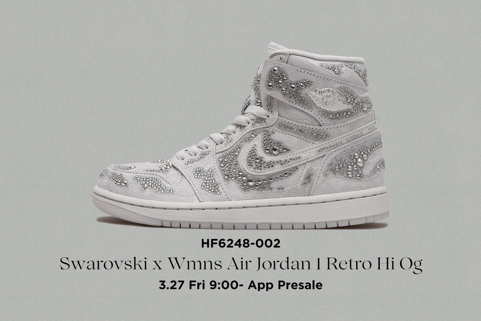 3/27(金)アプリ先行発売のお知らせ<br>Swarovski x Wmns Air Jordan 1 Retro Hi Og