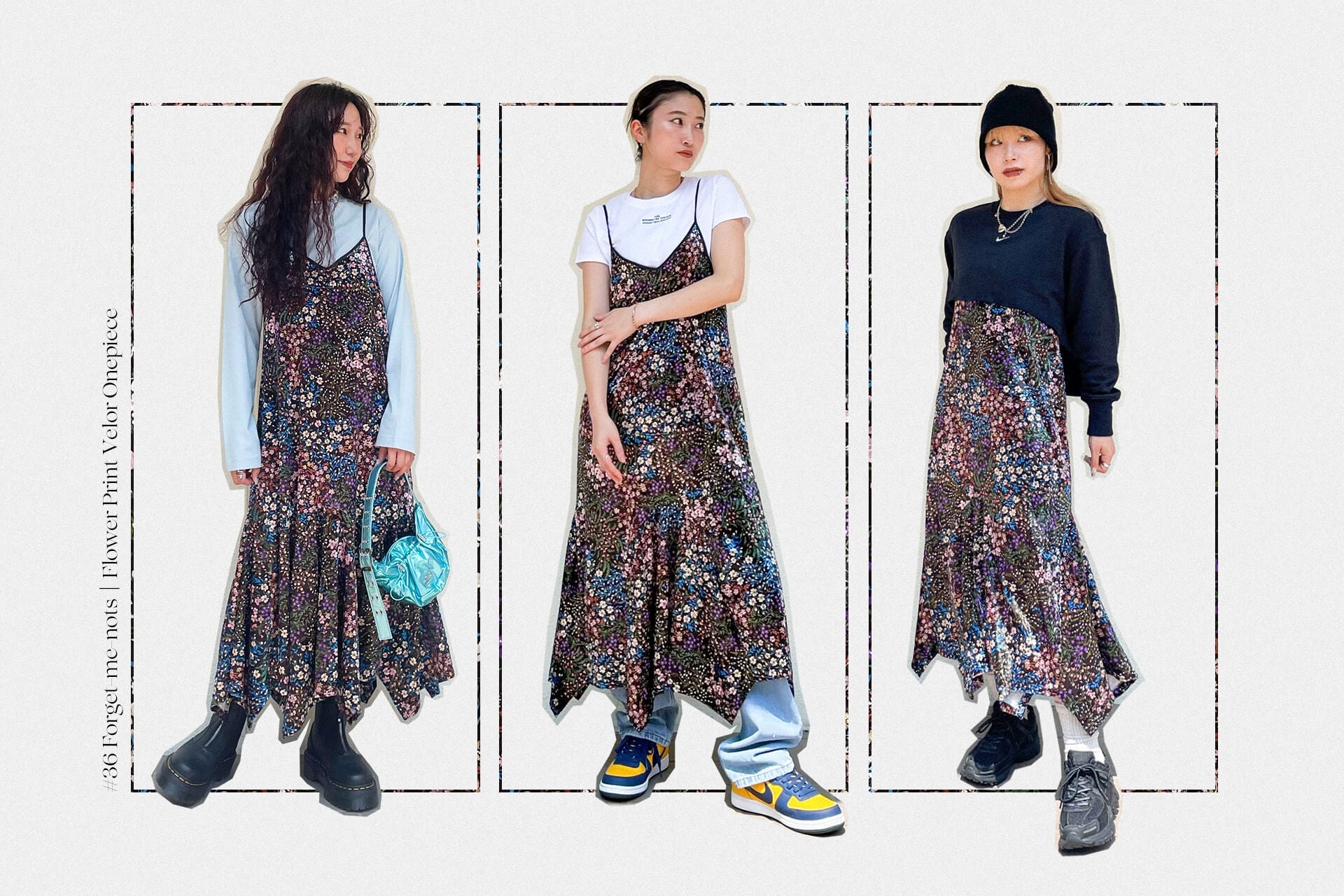 Mix and Match #36 Forget-me-nots｜Flower Print Velor Onepiece